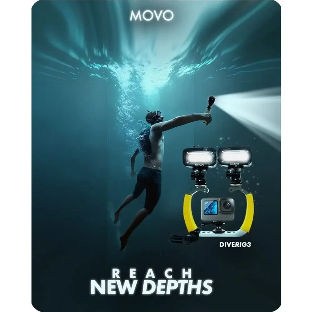Movo XL Underwater Scuba Diving Rig Bundle w/ 2 Waterproof LED Lights for GoPro